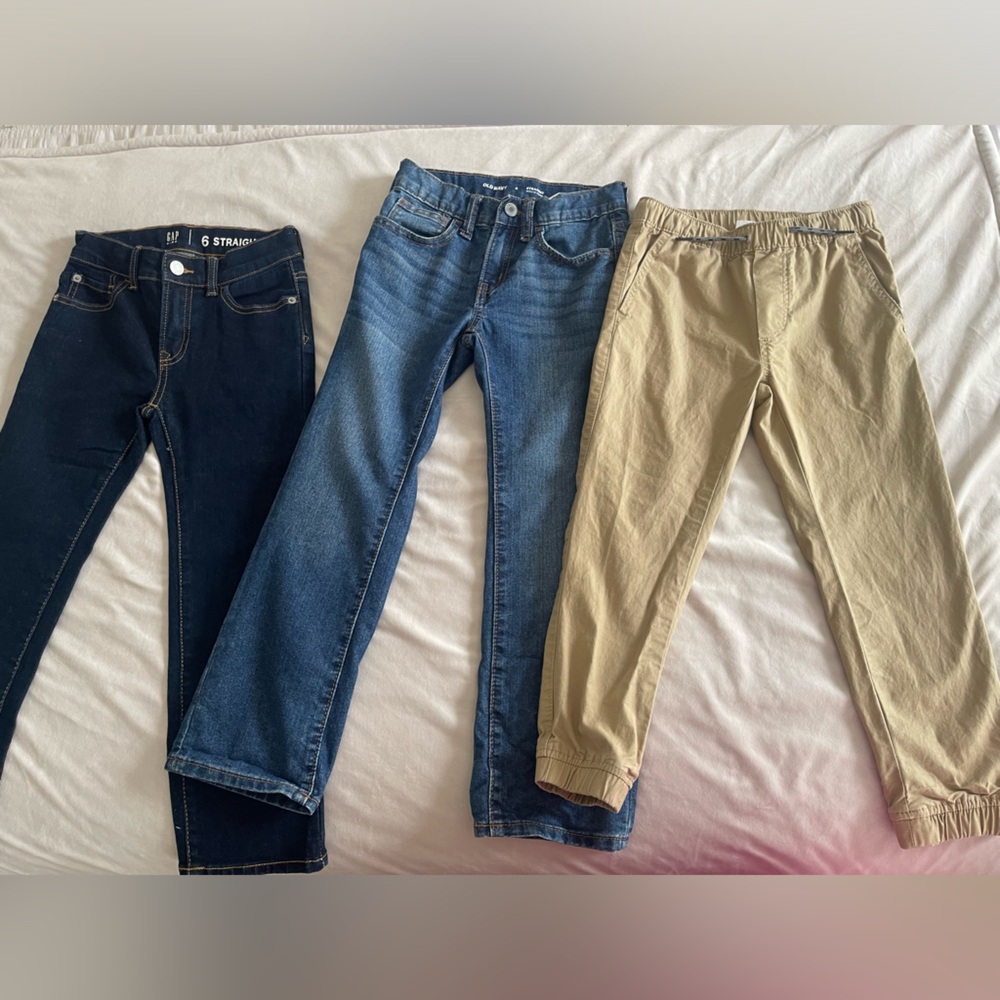 Boys size 6 pants bundle. Dark jeans (gap), middle pair (old navy), khaki (gap)